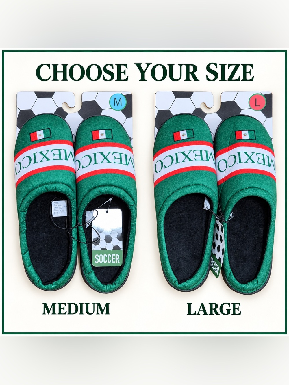 NWT Mexico Soccer Slippers Green & Red Medium or Large Choose 1